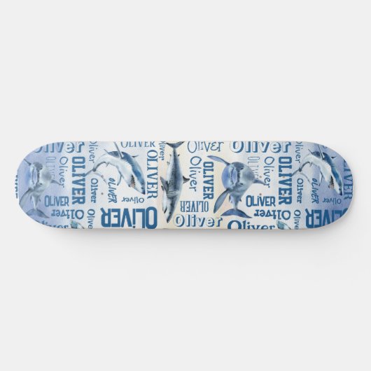 Personalisierte Jungen mit Hai-Collage Skateboard (Horizontal)