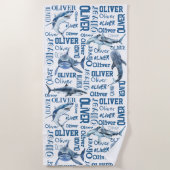 Personalisierte Jungen mit Hai-Collage Strandtuch (Vorderseite)