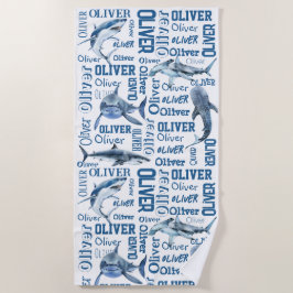 Personalisierte Jungen mit Hai-Collage Strandtuch