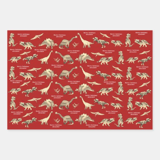 Personalisierte Jungen Name Niedlich Weihnachtsdin Geschenkpapier Set (Vorderseite 2)