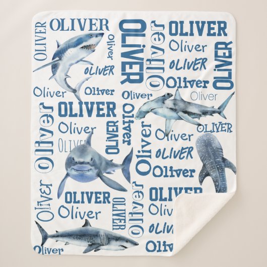 Personalisierte Jungen nennen Decken mit Haie (Vorderseite)