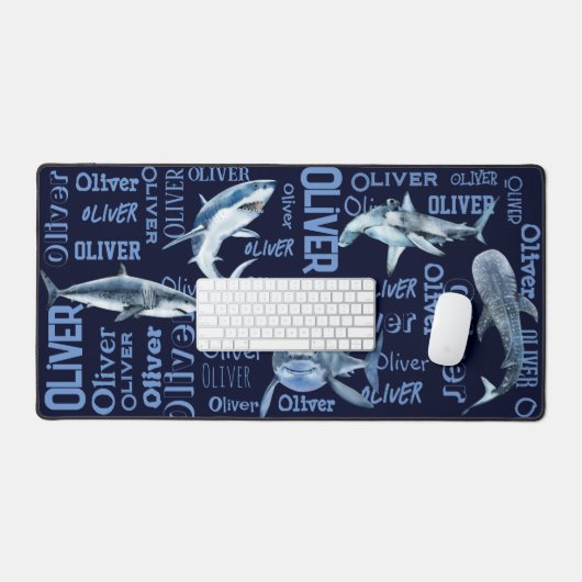 Personalisierte Jungen nennen Haie-Collage Schreibtischunterlage (Tastatur & Maus)