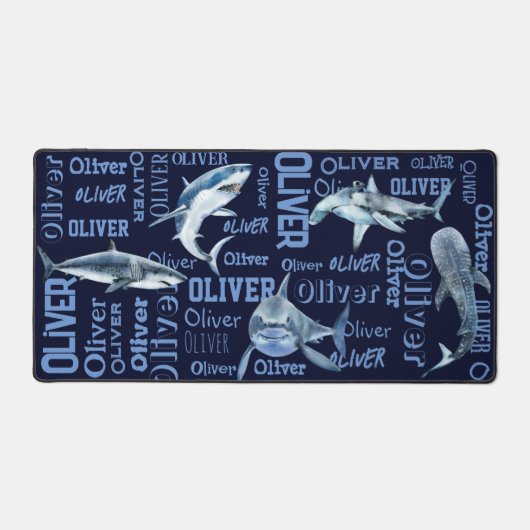 Personalisierte Jungen nennen Haie-Collage Schreibtischunterlage (Vorderseite)