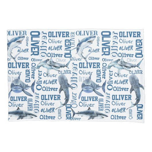 Personalisierte Jungen nennen Kissen mit Haie Kissenbezug (Vorderseite)