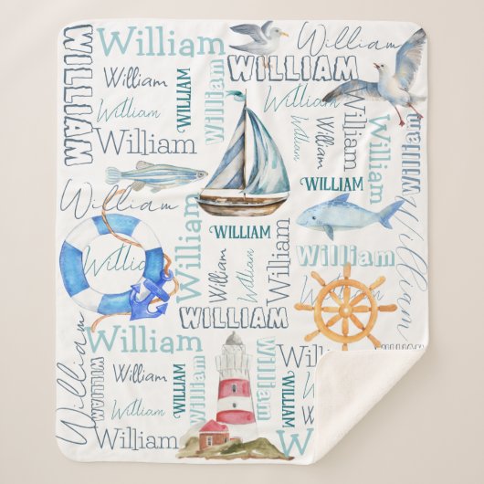 Personalisierte Jungen nennen Segel Sherpadecke (Vorderseite)