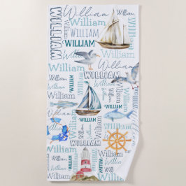 Personalisierte Jungen nennen Segel Strandtuch