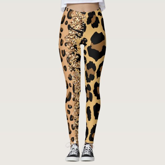 Personalisierte Jungle Cat Print Wildtier Muster Leggings (Vorderseite)
