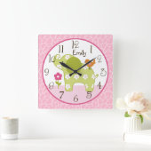 Personalisierte Jungle Girl Elephant Kinderzimmer  Quadratische Wanduhr (Zuhause)