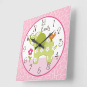 Personalisierte Jungle Girl Elephant Kinderzimmer Quadratische Wanduhr (Winkel)
