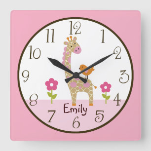 Personalisierte Jungle Jill Giraffe Kinderzimmer C Quadratische Wanduhr
