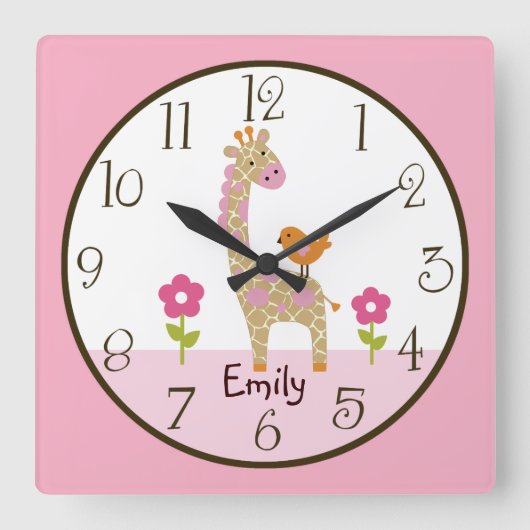 Personalisierte Jungle Jill Giraffe Kinderzimmer C Quadratische Wanduhr (Vorderseite)