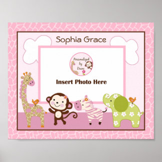Personalisierte Jungle Jill/Girls Animals Foto Poster