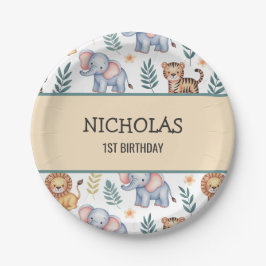 Personalisierte Jungle Safari Tiere Wasserfarbe Pappteller
