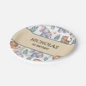 Personalisierte Jungle Safari Tiere Wasserfarbe Pappteller (Schrägansicht)