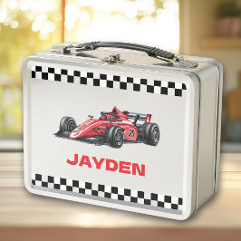 Personalisierte Jungs-Name Rote Rennwagen-Lunchbox Metall Brotdose