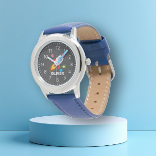 Personalisierte Jungs-Raketenraumüberwachung Armbanduhr