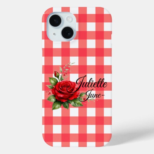 Personalisierte Juni-Rosen-Gingham-Handyhülle Case-Mate iPhone Hülle (Rückseite)