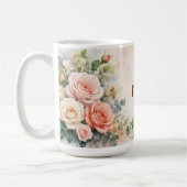 Personalisierte Junigeburtsblume Rose und Geißblat Kaffeetasse (Links)