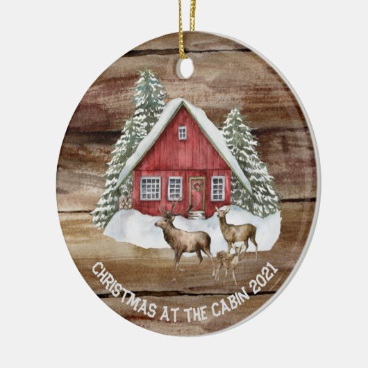 Personalisierte Kabine Woods Wasserfarben Weihnach Keramik Ornament (Links)