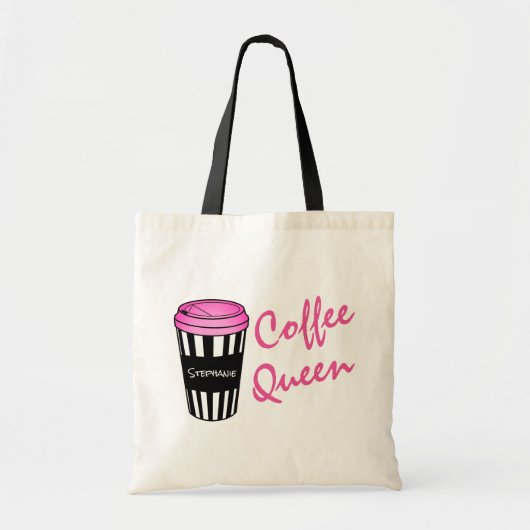 Personalisierte Kaffee-Königin-gestreifte Tragetasche (Vorne)