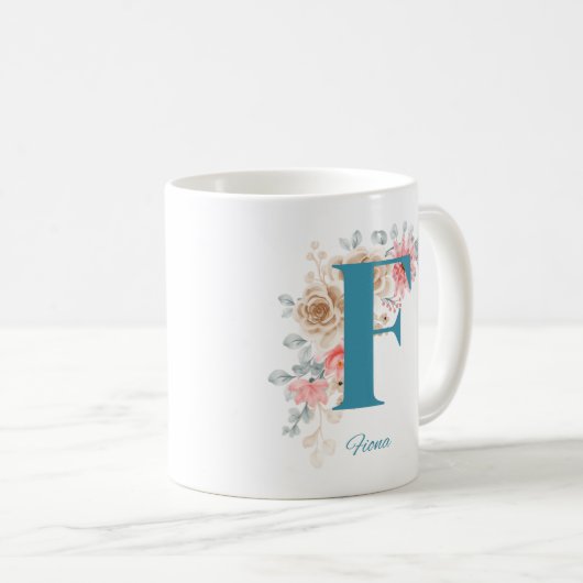 Personalisierte Kaffee-Tasse mit Name & Alphabet F Kaffeetasse (VorderseiteRechts)