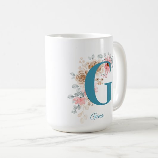 Personalisierte Kaffee-Tasse mit Name & Alphabet G Kaffeetasse (VorderseiteRechts)