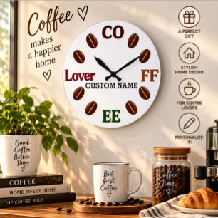 Personalisierte Kaffeebohnen-Wanduhr als Geschenk Große Wanduhr