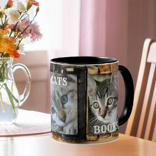 Personalisierte Kaffeetasse mit Katzenbüchern Foto