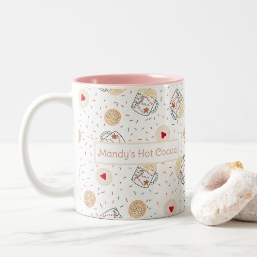 Personalisierte Kakao-Tasse für Mädchen Zweifarbige Tasse (Mit Donut)
