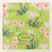 Personalisierte Kaktus-Aquarellfarbe Glasuntersetzer (Vorderseite)