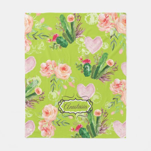 Personalisierte Kaktus grün Fleecedecke (Vorderseite)