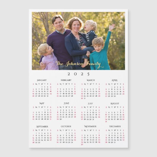 Personalisierte Kalenderkarte für 2025 Familiennam Magnetkarte (Vorderseite)