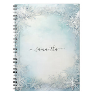 Personalisierte Kalligrafie Blaue Schneeflocke Notizblock