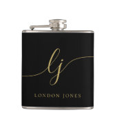 Personalisierte Kalligraphie Black Gold Bacheloret Flachmann (Vorderseite)