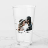 Personalisierte Kalligraphie-Foto-Hochzeitsfeier Glas (Vorderseite)