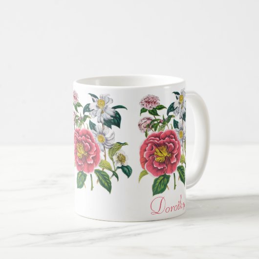 Personalisierte Kamelien Kaffeetasse (VorderseiteRechts)