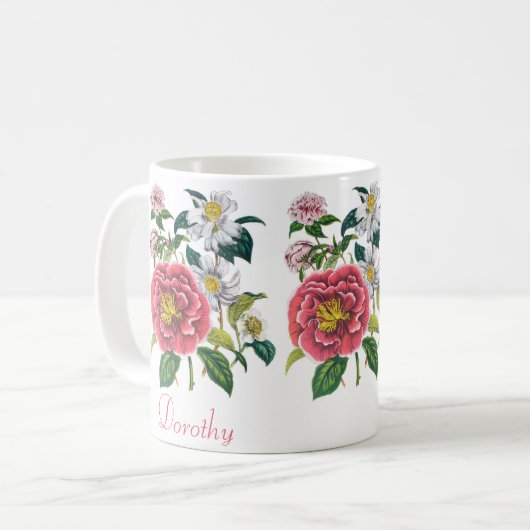 Personalisierte Kamelien Kaffeetasse (Vorderseite Links)