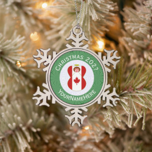Personalisierte kanadische Engel-Weihnachtsflagge Schneeflocken Zinn-Ornament