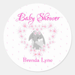 Personalisierte Kaninchenmädchen Pink Babydusche Runder Aufkleber