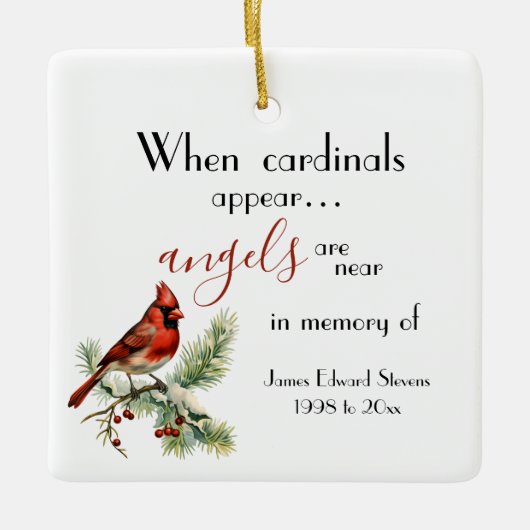 Personalisierte Kardinal-Engel im Gedenken an Keramikornament (Vorderseite)