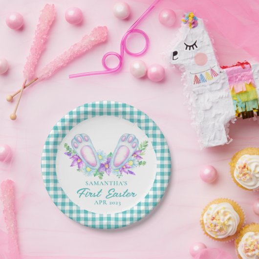 Personalisierte Karierte Bunny Fee Mein erstes Ost Pappteller (Party)