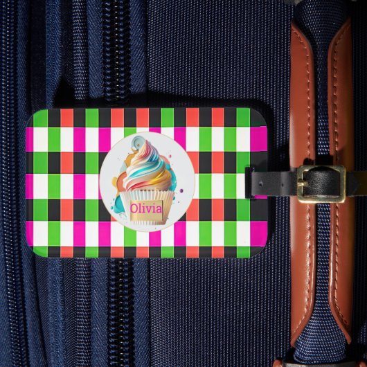 Personalisierte, Karierte Cupcake-Gestaltung Gepäckanhänger (Vorderseite Insitu 4)