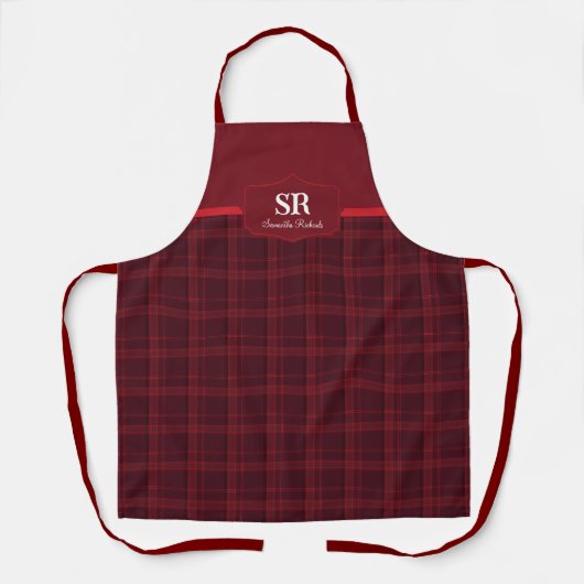 Personalisierte Karierte Monogramm Red Tartan Schü Schürze (Vorderseite)