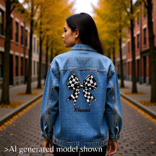 Personalisierte karierte Schleife Coquette Schwarz Jeansjacke