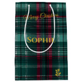 Personalisierte Karierte Weihnachten in Grün und R Mittlere Geschenktüte (Vorderseite)