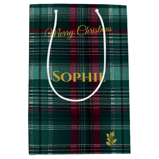 Personalisierte Karierte Weihnachten in Grün und R Mittlere Geschenktüte (Vorderseite)