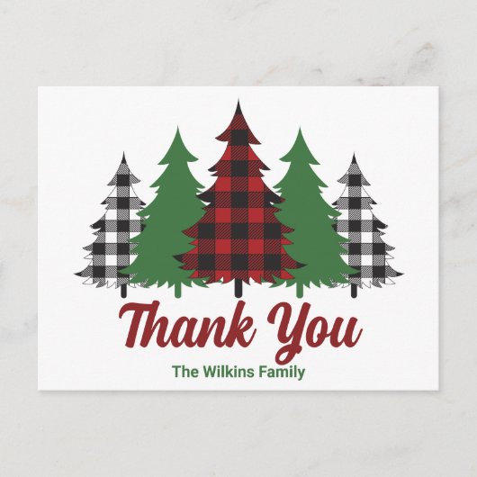 Personalisierte Karierte Weihnachtsbäume - Danke Postkarte (Vorderseite)