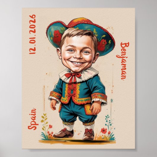 Personalisierte Karikatur eines Kindes im spanisch Poster (Vorne)