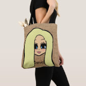 Personalisierte Karikatur Jute Print Tasche Blonde (Von Nahem)