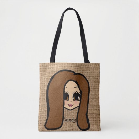 Personalisierte Karikatur Jute Print Tasche Braun  (Vorderseite)